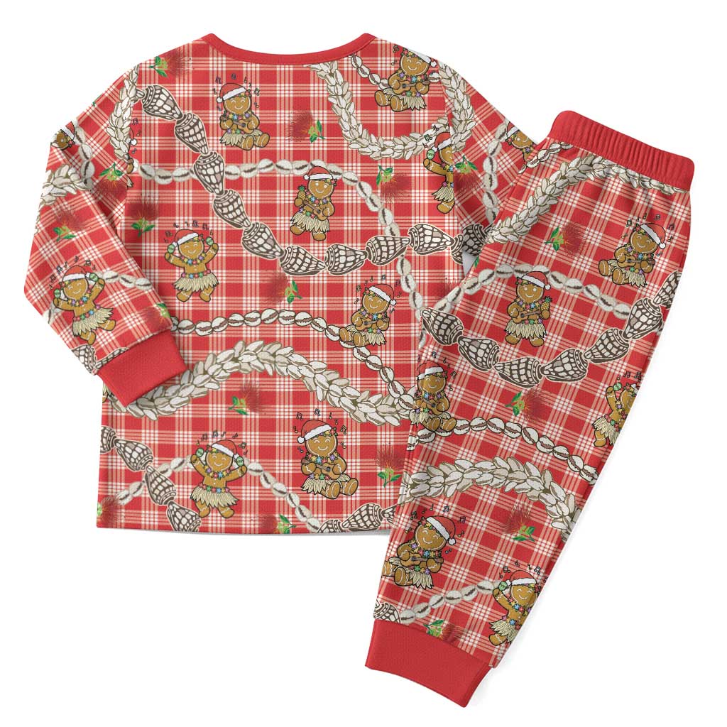 Red Palaka Hawaii Mele Kalikimaka Christmas Pajama Set Ohia Lehua Shell Leis Funny Gingerbread Santa LT14 - Polynesian Pride