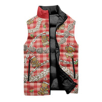 Red Palaka Hawaii Mele Kalikimaka Sleeveless Puffer Jacket Ohia Lehua Shell Leis Funny Gingerbread Santa LT14 - Polynesian Pride