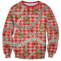 Red Palaka Hawaii Mele Kalikimaka Sweatshirt Ohia Lehua Shell Leis Funny Gingerbread Santa LT14 Unisex Red - Polynesian Pride