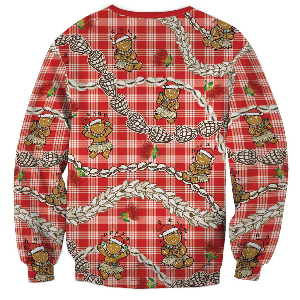 Red Palaka Hawaii Mele Kalikimaka Sweatshirt Ohia Lehua Shell Leis Funny Gingerbread Santa LT14 - Polynesian Pride