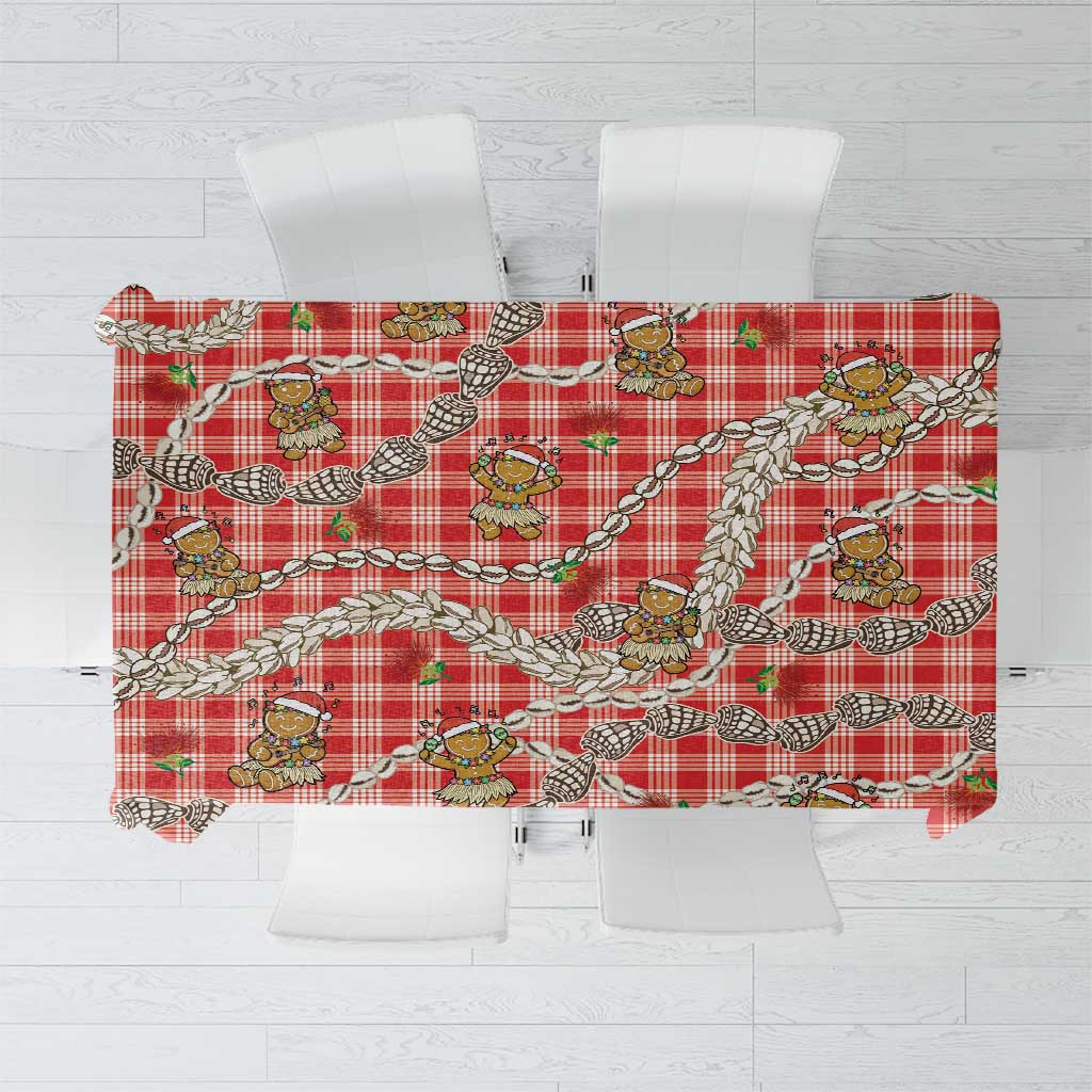 Red Palaka Hawaii Mele Kalikimaka Tablecloth Ohia Lehua Shell Leis Funny Gingerbread Santa LT14 Red - Polynesian Pride
