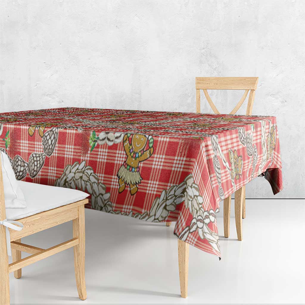 Red Palaka Hawaii Mele Kalikimaka Tablecloth Ohia Lehua Shell Leis Funny Gingerbread Santa LT14 - Polynesian Pride