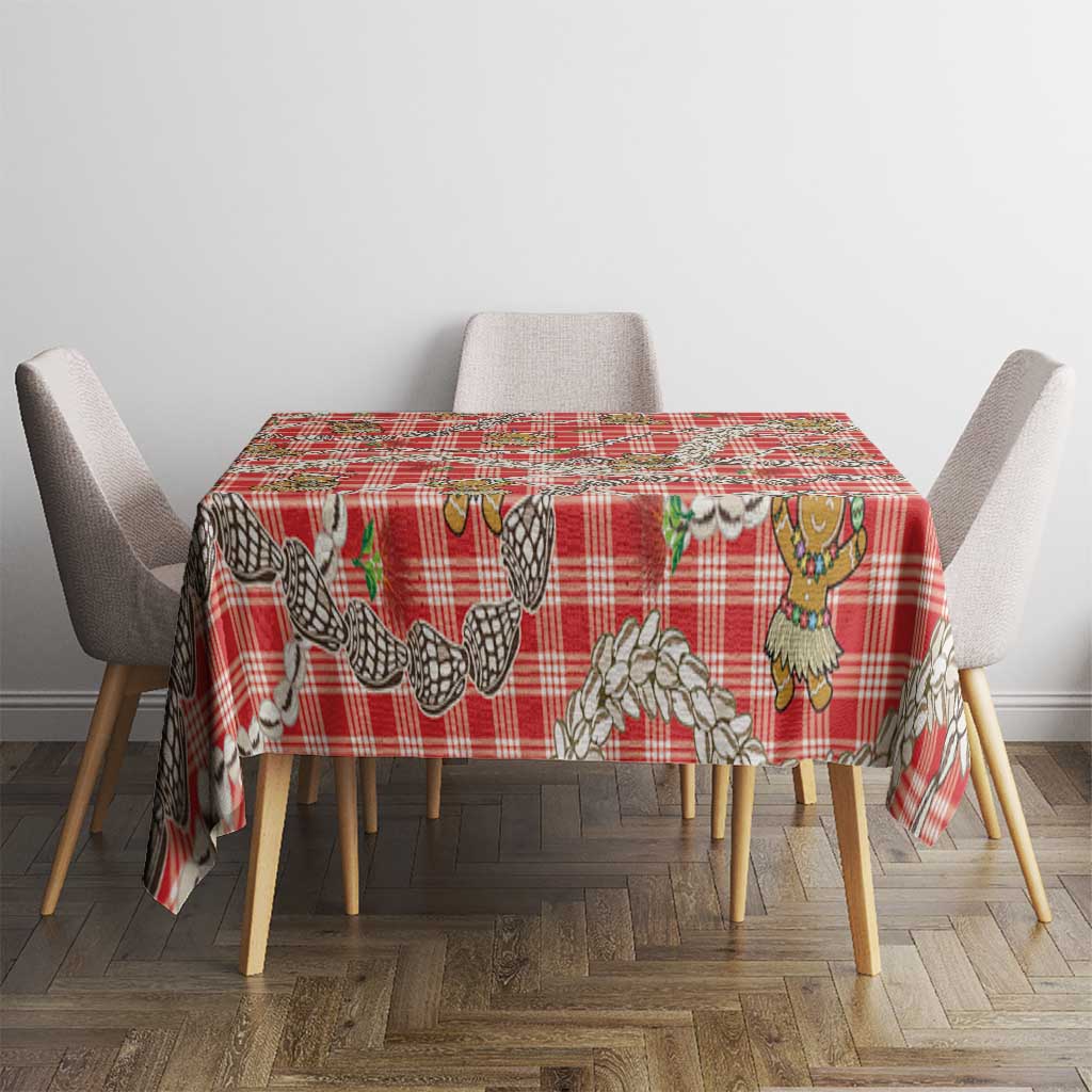 Red Palaka Hawaii Mele Kalikimaka Tablecloth Ohia Lehua Shell Leis Funny Gingerbread Santa LT14 - Polynesian Pride
