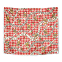 Red Palaka Hawaii Mele Kalikimaka Tapestry Ohia Lehua Shell Leis Funny Gingerbread Santa - Polynesian Pride