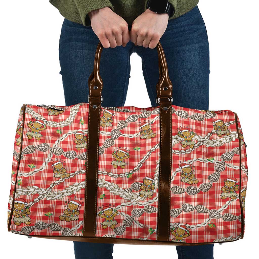 Red Palaka Hawaii Mele Kalikimaka Travel Bag Ohia Lehua Shell Leis Funny Gingerbread Santa LT14 Red - Polynesian Pride