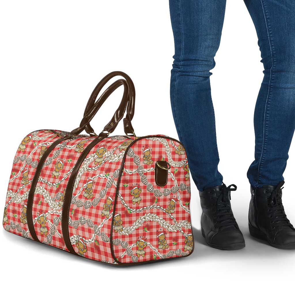 Red Palaka Hawaii Mele Kalikimaka Travel Bag Ohia Lehua Shell Leis Funny Gingerbread Santa LT14 - Polynesian Pride
