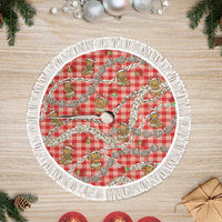 Red Palaka Hawaii Mele Kalikimaka Tree Skirt Ohia Lehua Shell Leis Funny Gingerbread Santa LT14 Fringed Red - Polynesian Pride