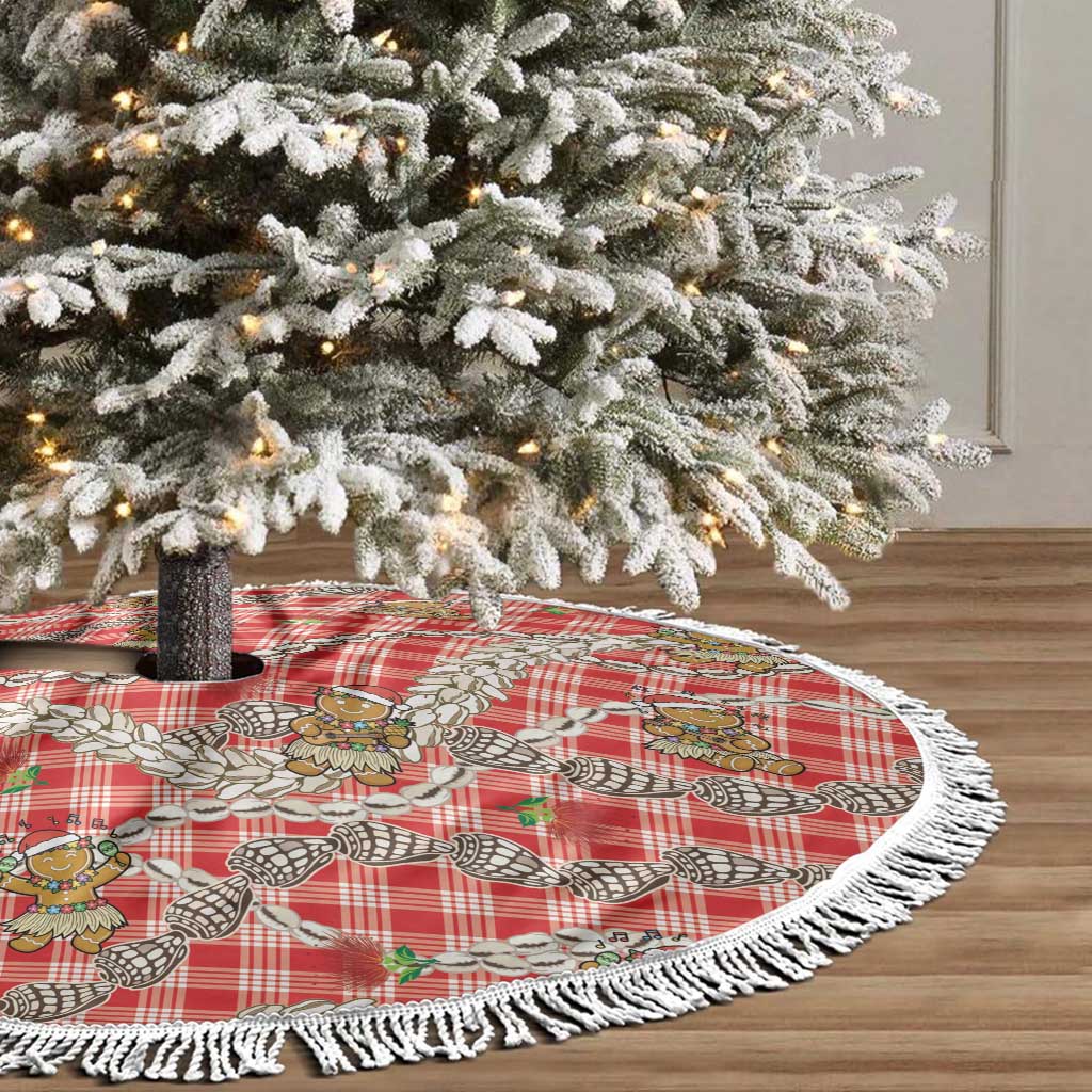 Red Palaka Hawaii Mele Kalikimaka Tree Skirt Ohia Lehua Shell Leis Funny Gingerbread Santa LT14 - Polynesian Pride