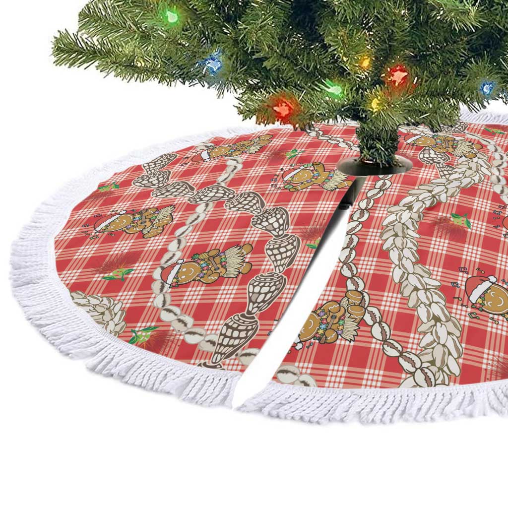 Red Palaka Hawaii Mele Kalikimaka Tree Skirt Ohia Lehua Shell Leis Funny Gingerbread Santa LT14 - Polynesian Pride