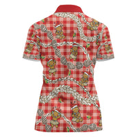 Red Palaka Hawaii Mele Kalikimaka Women Polo Shirt Ohia Lehua Shell Leis Funny Gingerbread Santa - Polynesian Pride