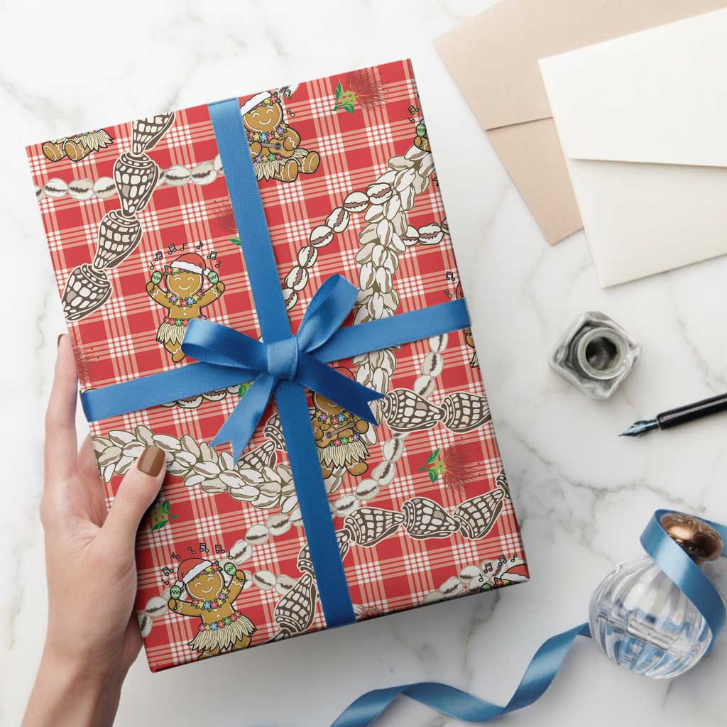 Red Palaka Hawaii Mele Kalikimaka Wrapping Paper Ohia Lehua Shell Leis Funny Gingerbread Santa LT14 - Polynesian Pride