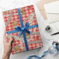 Red Palaka Hawaii Mele Kalikimaka Wrapping Paper Ohia Lehua Shell Leis Funny Gingerbread Santa LT14 - Polynesian Pride