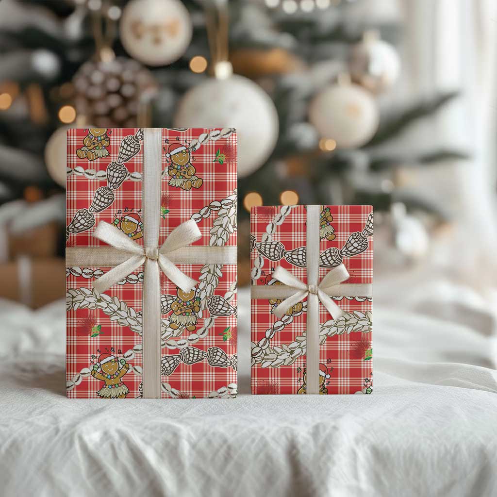 Red Palaka Hawaii Mele Kalikimaka Wrapping Paper Ohia Lehua Shell Leis Funny Gingerbread Santa LT14 - Polynesian Pride