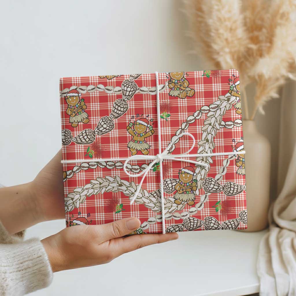 Red Palaka Hawaii Mele Kalikimaka Wrapping Paper Ohia Lehua Shell Leis Funny Gingerbread Santa LT14 - Polynesian Pride