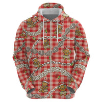Red Palaka Hawaii Mele Kalikimaka Zip Hoodie Ohia Lehua Shell Leis Funny Gingerbread Santa - Polynesian Pride