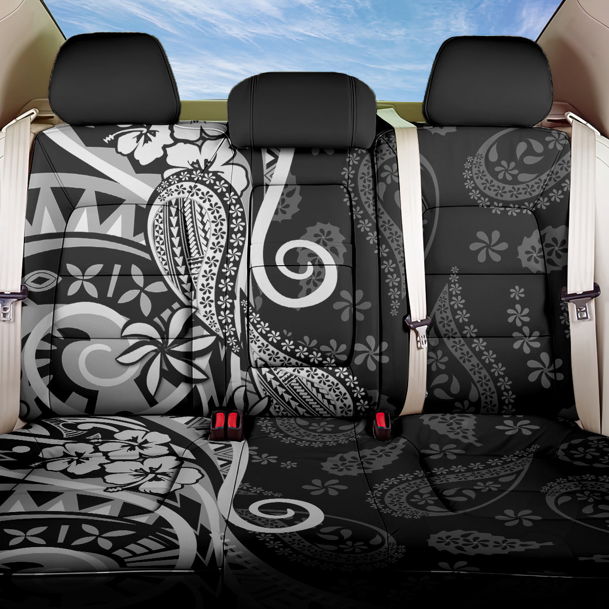 Black Polynesia Paisley Back Car Seat Cover Polynesian With Tropical Flowers LT14