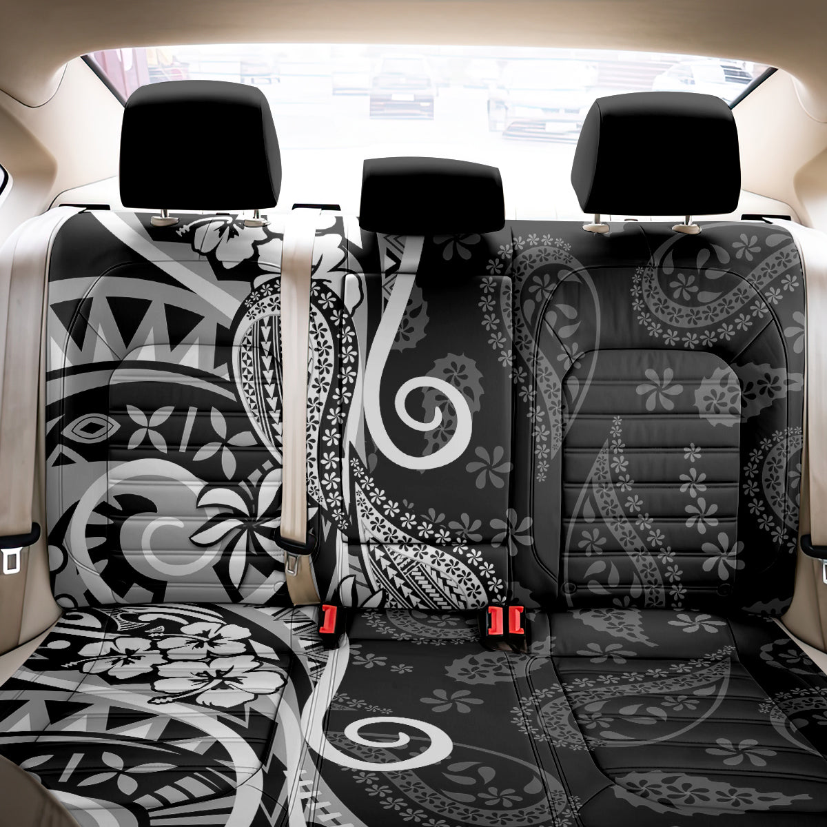 Black Polynesia Paisley Back Car Seat Cover Polynesian With Tropical Flowers LT14 - Polynesian Pride