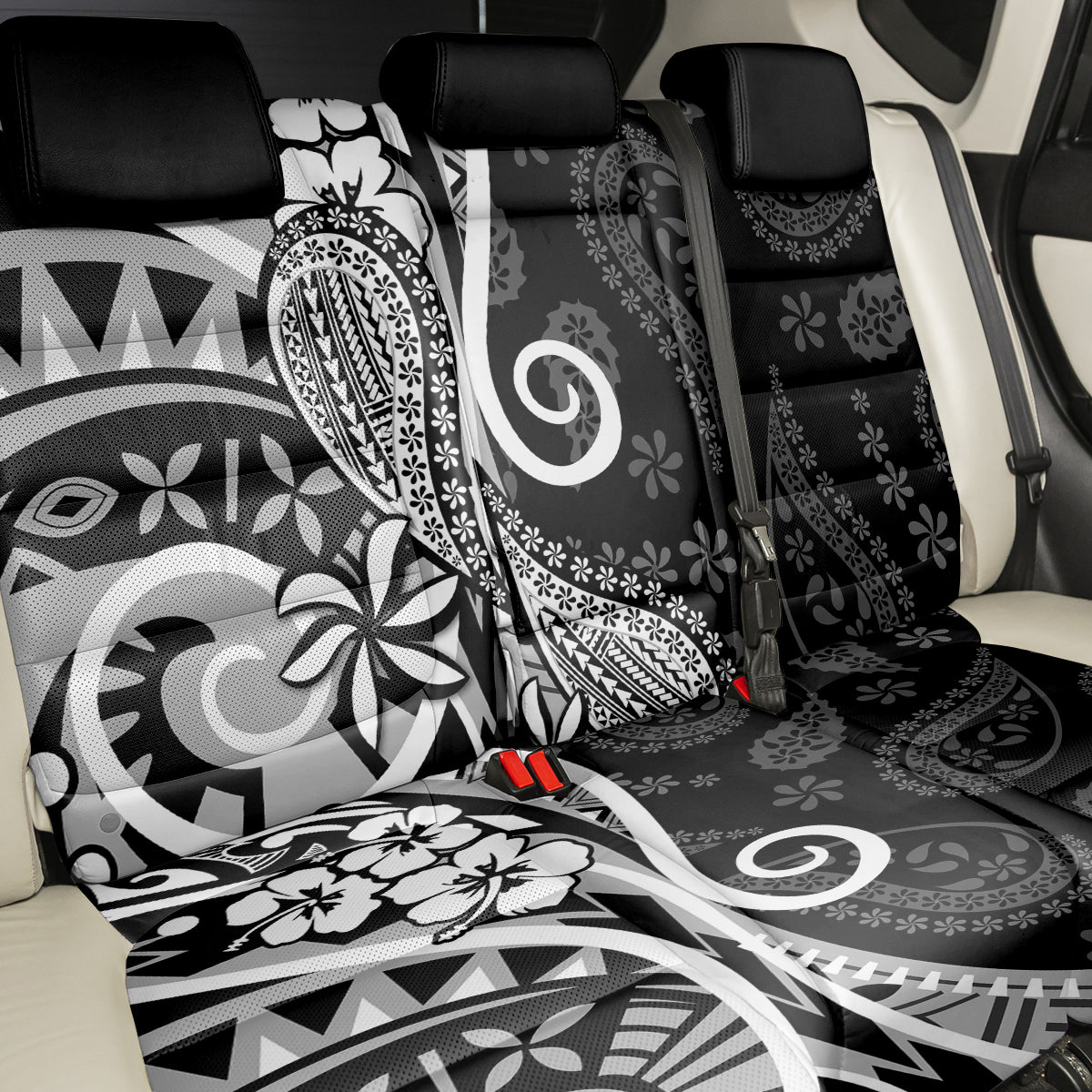 Black Polynesia Paisley Back Car Seat Cover Polynesian With Tropical Flowers LT14 - Polynesian Pride