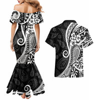 Black Polynesia Paisley Couples Matching Mermaid Dress and Hawaiian Shirt Polynesian With Tropical Flowers LT14 - Polynesian Pride