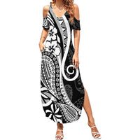 Black Polynesia Paisley Family Matching Summer Maxi Dress and Hawaiian Shirt Polynesian With Tropical Flowers LT14 Mom's Dress Black - Polynesian Pride