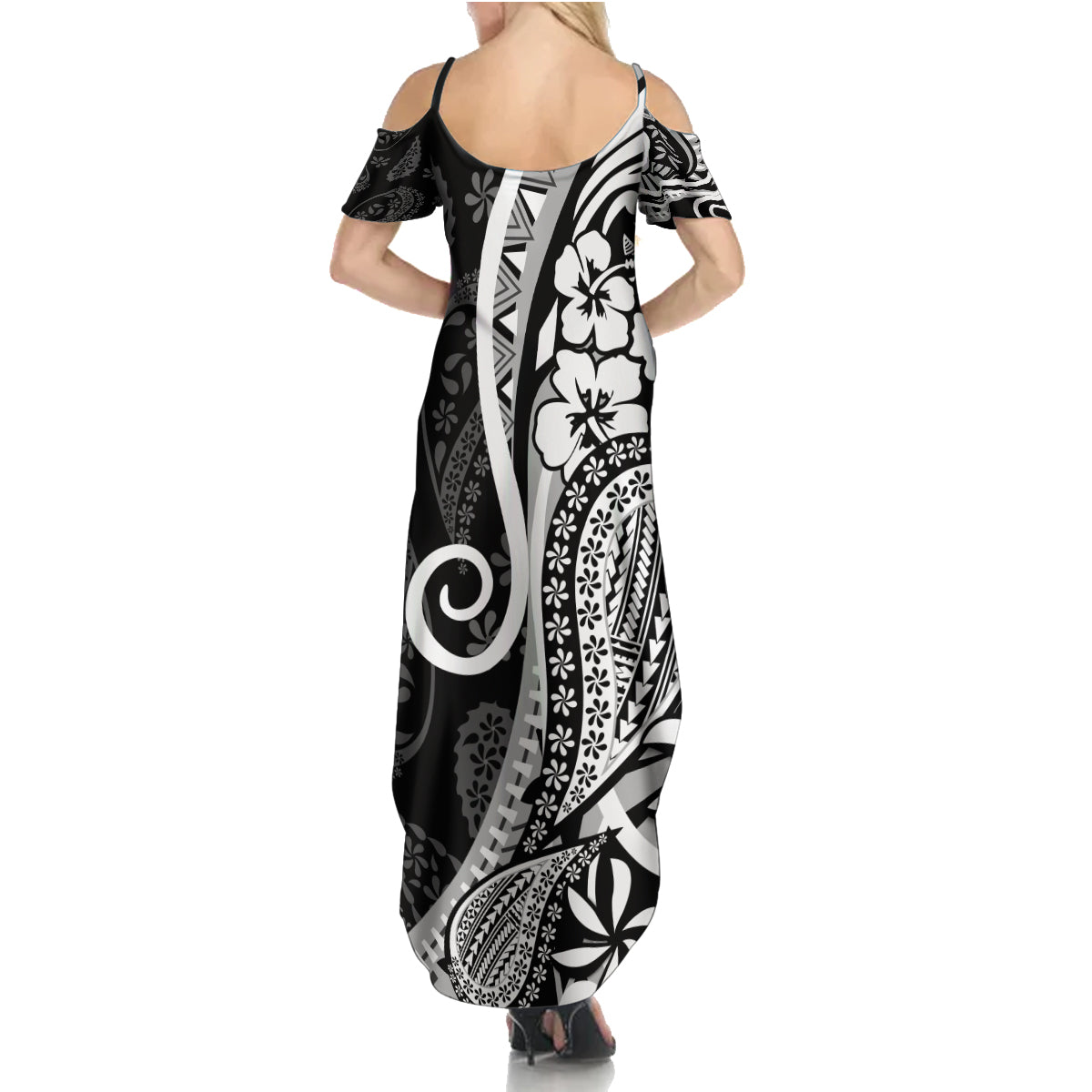Black Polynesia Paisley Family Matching Summer Maxi Dress and Hawaiian Shirt Polynesian With Tropical Flowers LT14 - Polynesian Pride