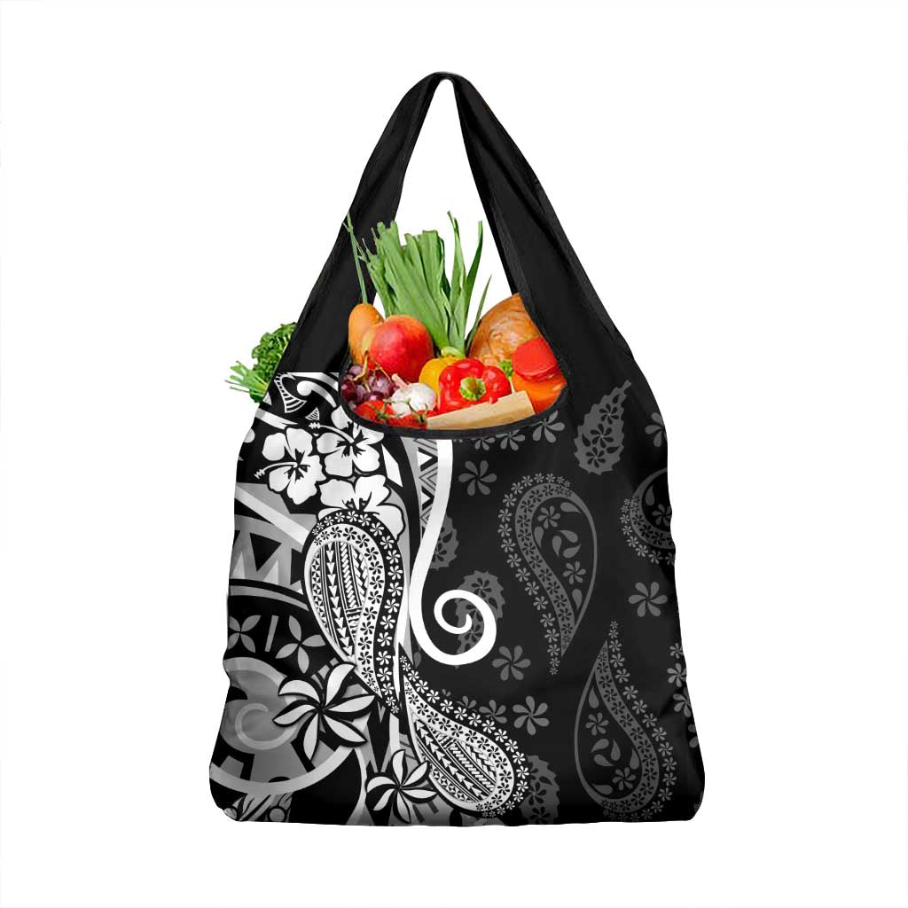 Black Polynesia Paisley Grocery Bag Polynesian With Tropical Flowers LT14 1-pack One Size Black - Polynesian Pride