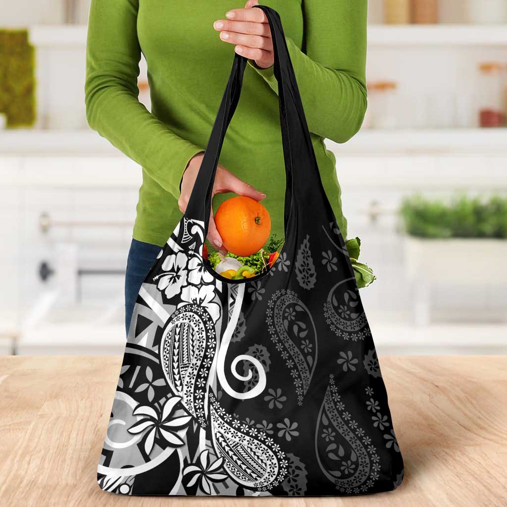 Black Polynesia Paisley Grocery Bag Polynesian With Tropical Flowers LT14 - Polynesian Pride
