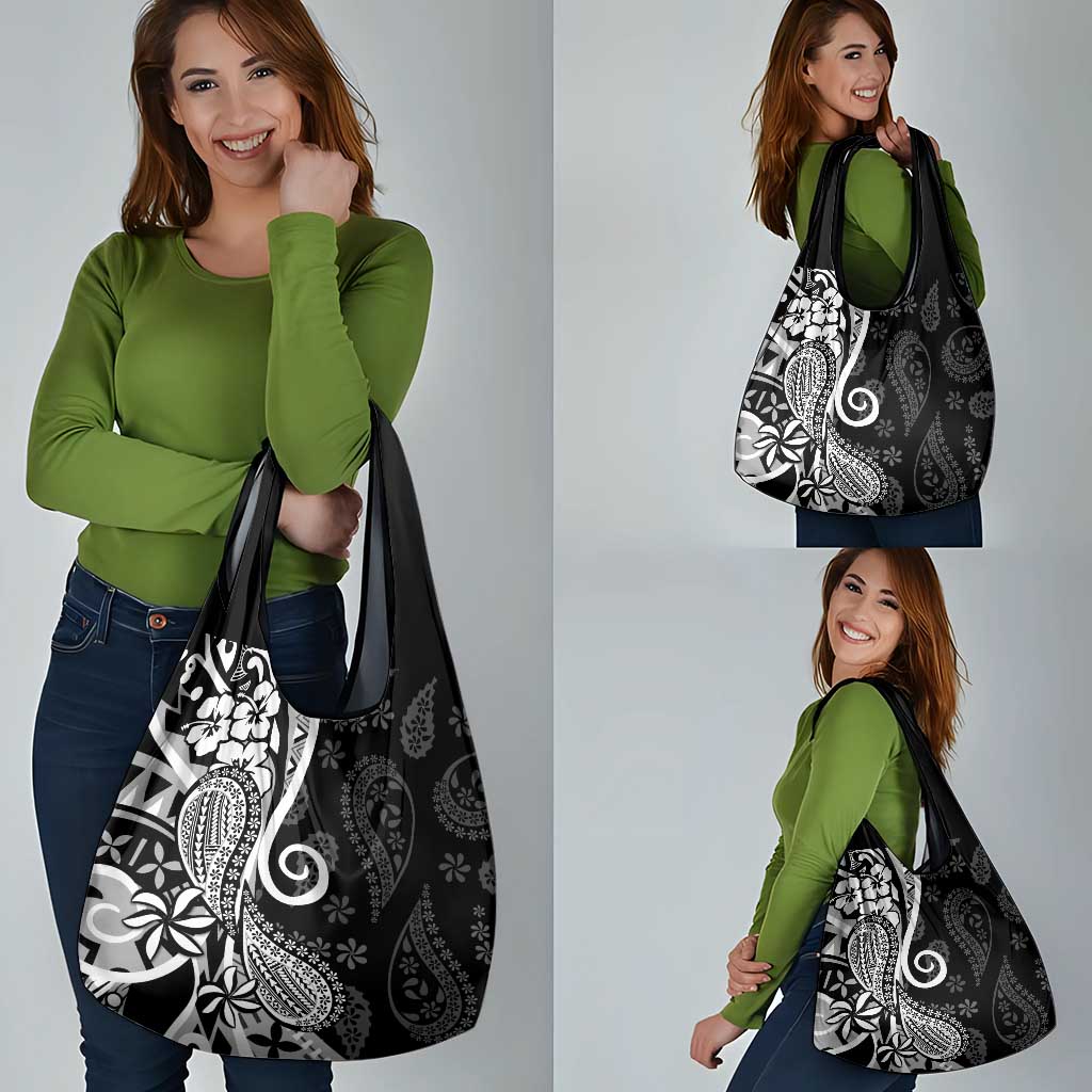 Black Polynesia Paisley Grocery Bag Polynesian With Tropical Flowers LT14 - Polynesian Pride