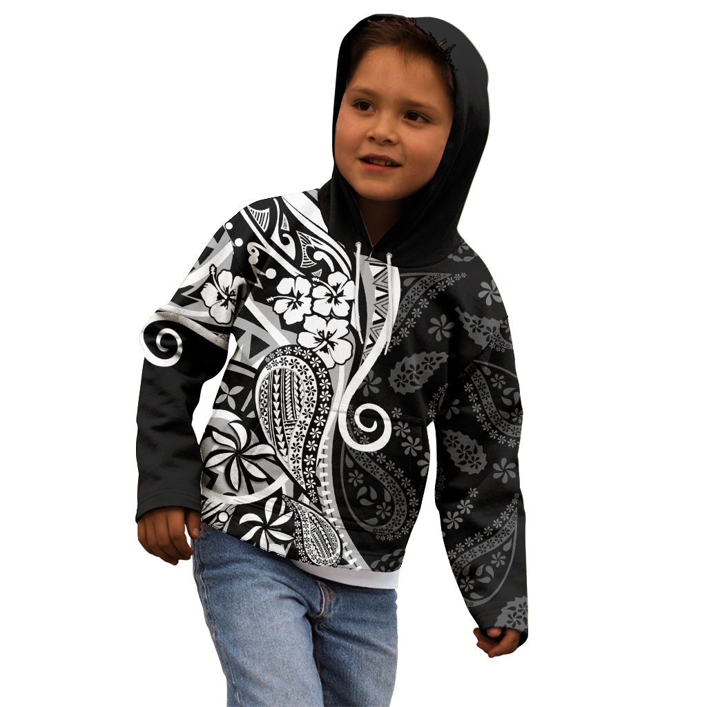 Black Polynesia Paisley Kid Hoodie Polynesian With Tropical Flowers LT14 - Polynesian Pride