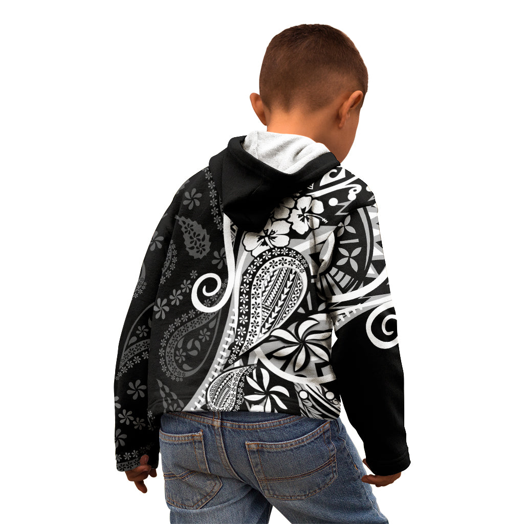 Black Polynesia Paisley Kid Hoodie Polynesian With Tropical Flowers LT14 - Polynesian Pride