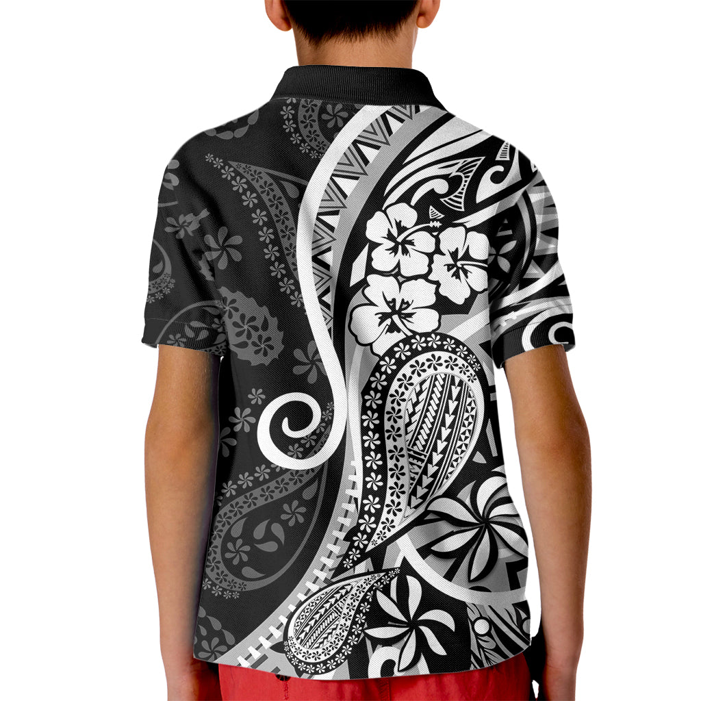 Black Polynesia Paisley Kid Polo Shirt Polynesian With Tropical Flowers LT14 - Polynesian Pride