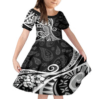 Black Polynesia Paisley Kid Short Sleeve Dress Polynesian With Tropical Flowers LT14 KID Black - Polynesian Pride