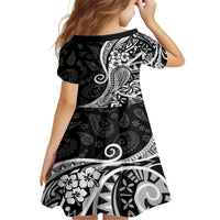 Black Polynesia Paisley Kid Short Sleeve Dress Polynesian With Tropical Flowers LT14 - Polynesian Pride