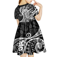 Black Polynesia Paisley Kid Short Sleeve Dress Polynesian With Tropical Flowers LT14 - Polynesian Pride