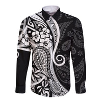 Black Polynesia Paisley Long Sleeve Button Shirt Polynesian With Tropical Flowers LT14 Unisex Black - Polynesian Pride