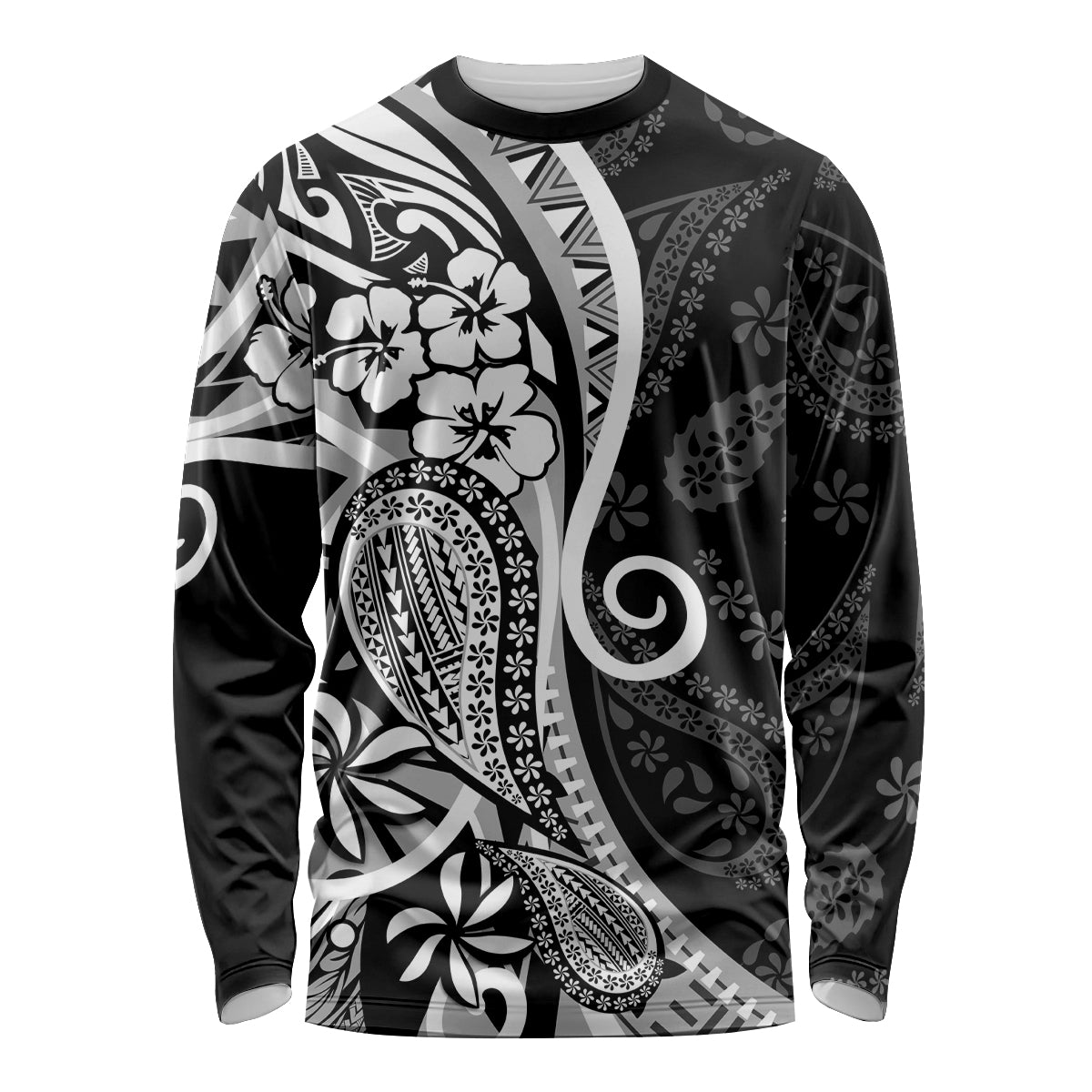 Black Polynesia Paisley Long Sleeve Shirt Polynesian With Tropical Flowers LT14 Unisex Black - Polynesian Pride