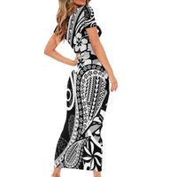 Black Polynesia Paisley Short Sleeve Bodycon Dress Polynesian With Tropical Flowers LT14 - Polynesian Pride