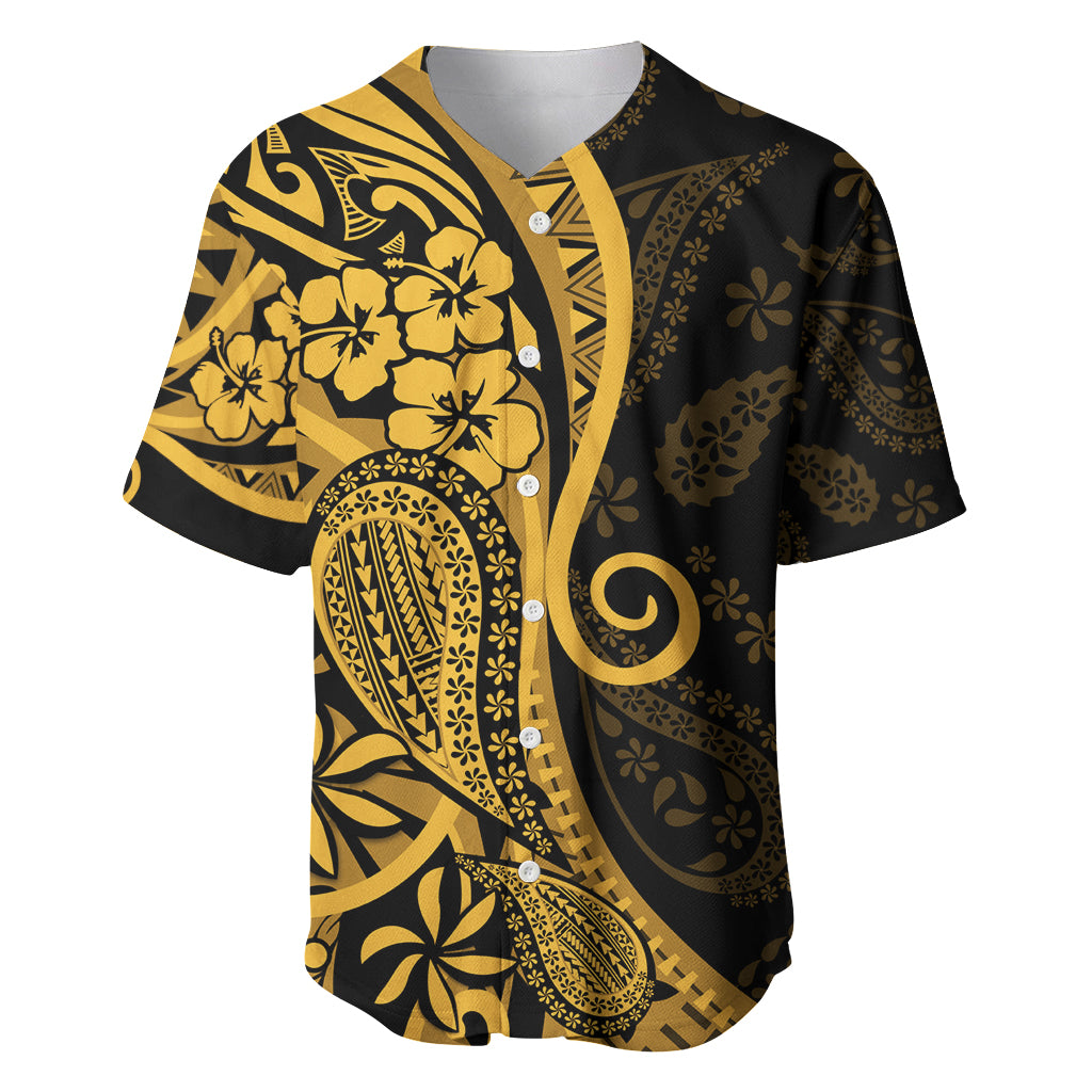 Gold Polynesia Paisley Baseball Jersey Polynesian With Tropical Flowers LT14 Gold - Polynesian Pride