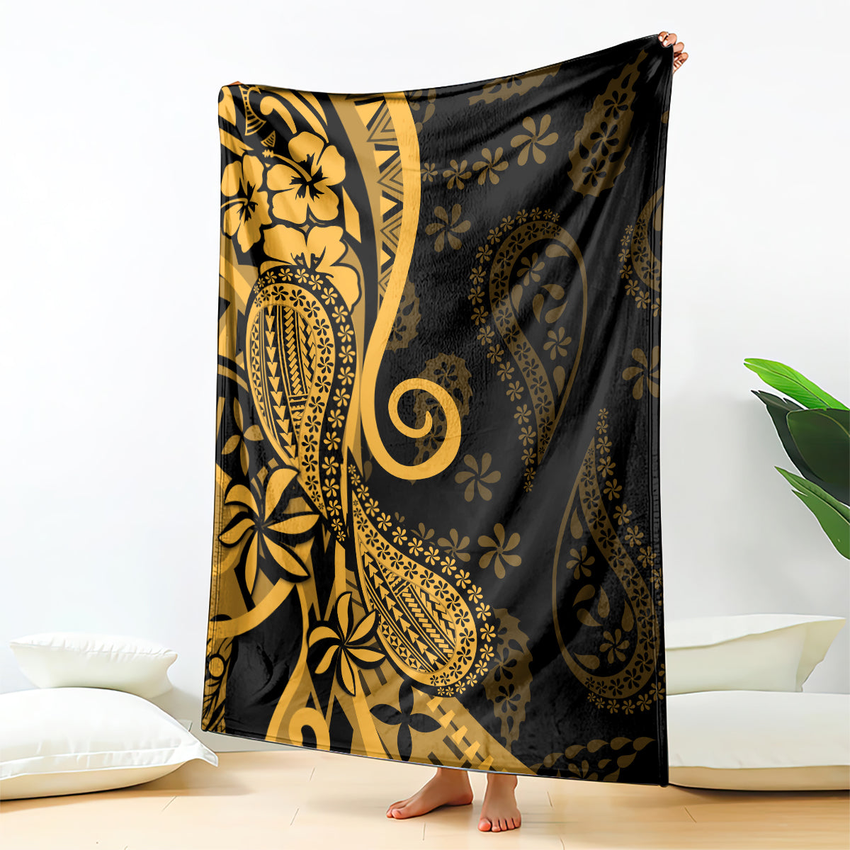 Gold Polynesia Paisley Blanket Polynesian With Tropical Flowers LT14 Gold - Polynesian Pride