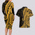 Gold Polynesia Paisley Couples Matching Long Sleeve Bodycon Dress and Hawaiian Shirt Polynesian With Tropical Flowers LT14 - Polynesian Pride