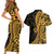 Gold Polynesia Paisley Couples Matching Short Sleeve Bodycon Dress and Hawaiian Shirt Polynesian With Tropical Flowers LT14 - Polynesian Pride