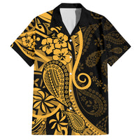Gold Polynesia Paisley Family Matching Long Sleeve Bodycon Dress and Hawaiian Shirt Polynesian With Tropical Flowers LT14 Dad's Shirt - Short Sleeve Gold - Polynesian Pride