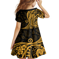 Gold Polynesia Paisley Family Matching Off Shoulder Long Sleeve Dress and Hawaiian Shirt Polynesian With Tropical Flowers LT14 - Polynesian Pride