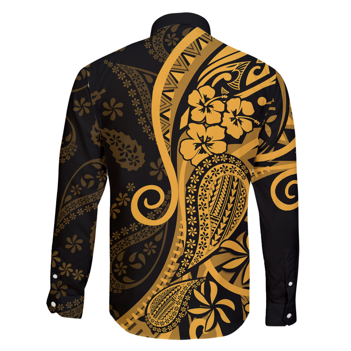 Gold Polynesia Paisley Family Matching Off Shoulder Long Sleeve Dress and Hawaiian Shirt Polynesian With Tropical Flowers LT14 - Polynesian Pride
