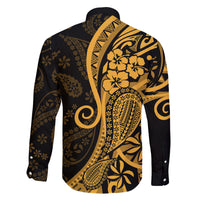 Gold Polynesia Paisley Family Matching Off Shoulder Long Sleeve Dress and Hawaiian Shirt Polynesian With Tropical Flowers LT14 - Polynesian Pride