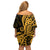 Gold Polynesia Paisley Family Matching Off Shoulder Short Dress and Hawaiian Shirt Polynesian With Tropical Flowers LT14 - Polynesian Pride