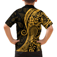 Gold Polynesia Paisley Family Matching Tank Maxi Dress and Hawaiian Shirt Polynesian With Tropical Flowers LT14 - Polynesian Pride