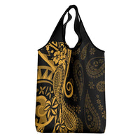 Gold Polynesia Paisley Grocery Bag Polynesian With Tropical Flowers LT14 - Polynesian Pride