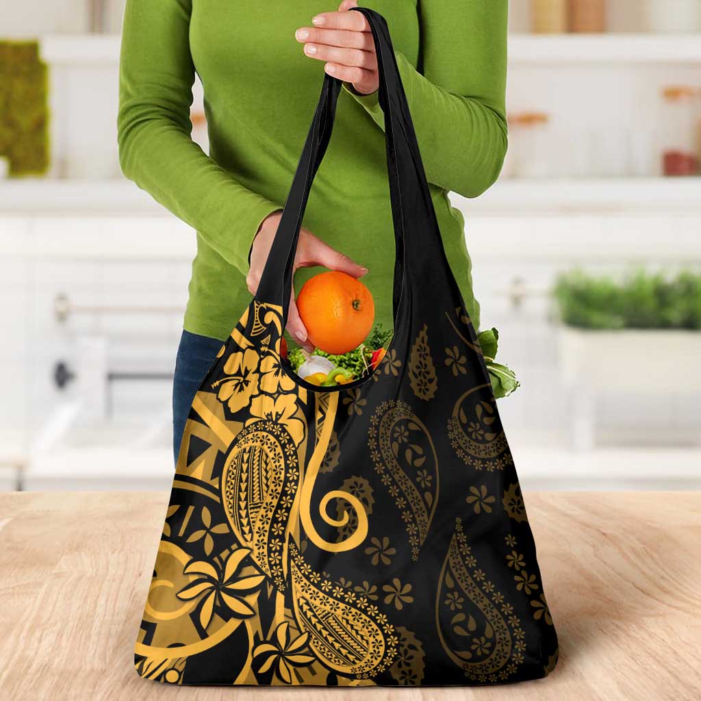 Gold Polynesia Paisley Grocery Bag Polynesian With Tropical Flowers LT14 - Polynesian Pride