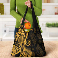 Gold Polynesia Paisley Grocery Bag Polynesian With Tropical Flowers LT14 - Polynesian Pride